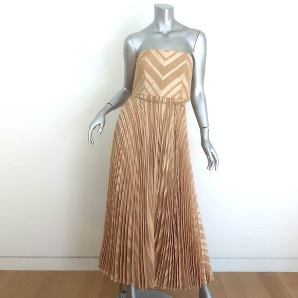 Zimmermann Dresses & Skirts - Zimmerman Burnout Strapless Pleated Midi Dress Gold Twill Size 2